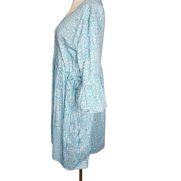 Susan Albright Dress L The Fripp Blue Aqua Blue White Cotton Tie Side Happy Plac - Picture 9 of 16